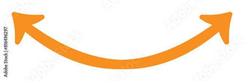 Orange dual sided arrow. Semicircular curved thin long double ended arrow. Vector illustration.