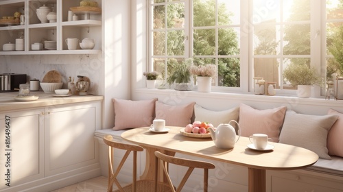 A cozy breakfast nook with a blurred background 