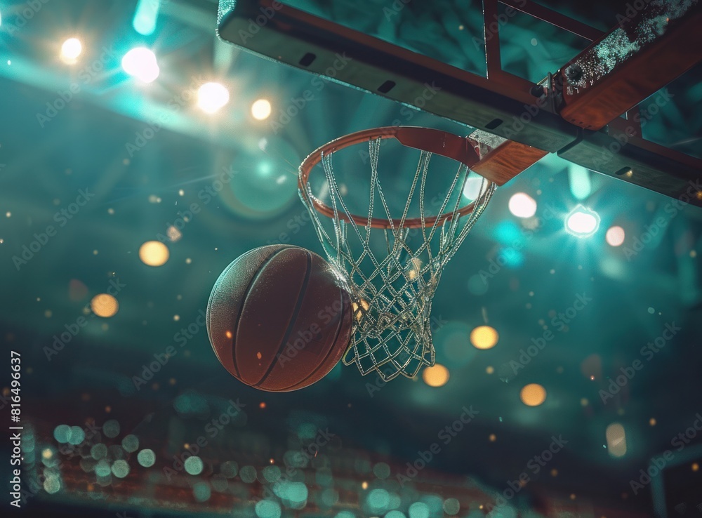 A basketball is in the air, about to go through a hoop A basketball is in the air, about to go through a hoop