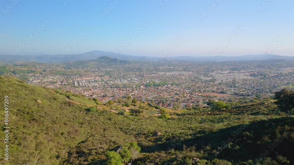 Densely Covered Forest Hills Overlooking Rural Suburbs Near Dixon Lake Campground In Escondido, California, USA. Aerial Drone Shot Densely Covered Forest Hills Overlooking Rural Suburbs Near Dixon Lake Campground In Escondido, California, USA. Aerial Drone Shot