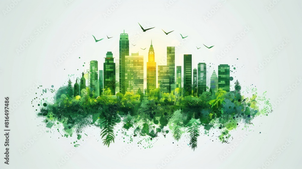 Obraz premium A cityscape with a green forest in the middle