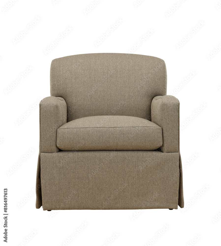 cut out fabric armchair soft cushion with wood leg isolated on white background. clipping path included. 3d rendering modern interior retro furniture design for living room. studio photography. cut out fabric armchair soft cushion with wood leg isolated on white background. clipping path included. 3d rendering modern interior retro furniture design for living room. studio photography.