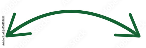 Horizontal green dual thin long straight double ended arrow. Dual semi circle arrow. Arrow icon, pointer, road sign. 11:11 