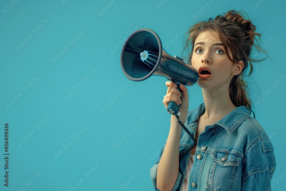 Naklejka premium A woman is holding a microphone and making a loud noise