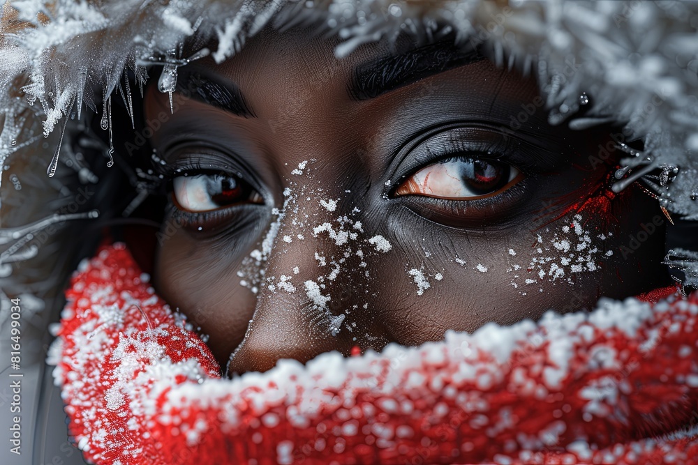 Ultra Realistic Snowbound Black Femme Fatale: Cyberpunk Bloodied Face Fantasy Art Ultra Realistic Snowbound Black Femme Fatale: Cyberpunk Bloodied Face Fantasy Art