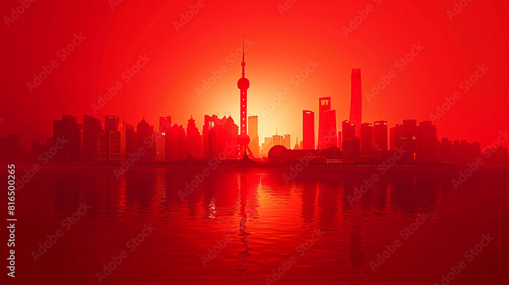 The red silhouette of modern Chinese urban architecture
The red silhouette of modern Chinese urban architecture