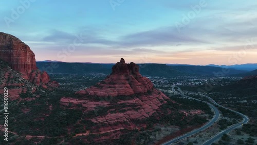Bell Rock Butte And Highway 179 In Sedona, USA. - aerial shot photo