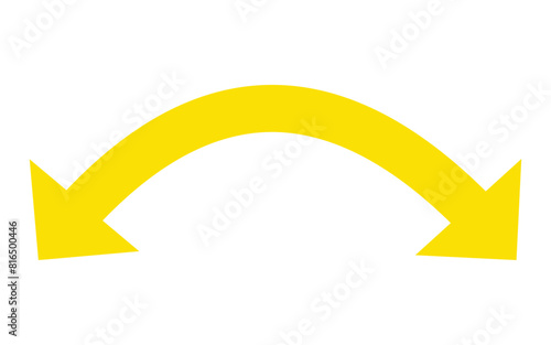 Horizontal long dual arrow signs. Yellow pointer, direction, position symbol and double arrow icon isolated.