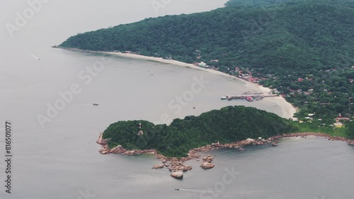 Aerial view of the Trapiche das Encantadas on Ilha do Mel, Paraná state, Brazil. Golfinhos Bay. Drone 4k