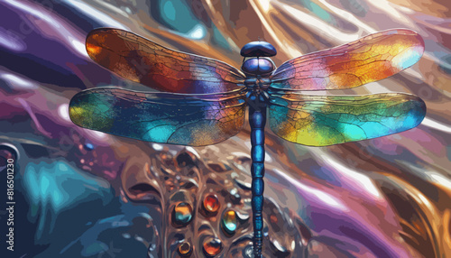 Libelle. Iridisierende Farbe. Irisieren ist ein optisches Phänomen, bei dem eine Oberfläche je nach Perspektive in anderen Farben erscheint.