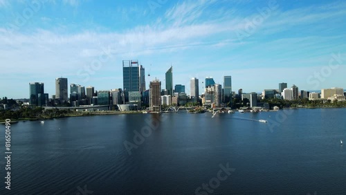Wallpaper Mural Flying Over Swan River To The Perth Skyline In Western Australia. - aerial shot Torontodigital.ca