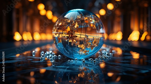 An abstract representation of a digital world globe in motion  symbolizing the extreme speed of global network and excessive connectivity on Earth