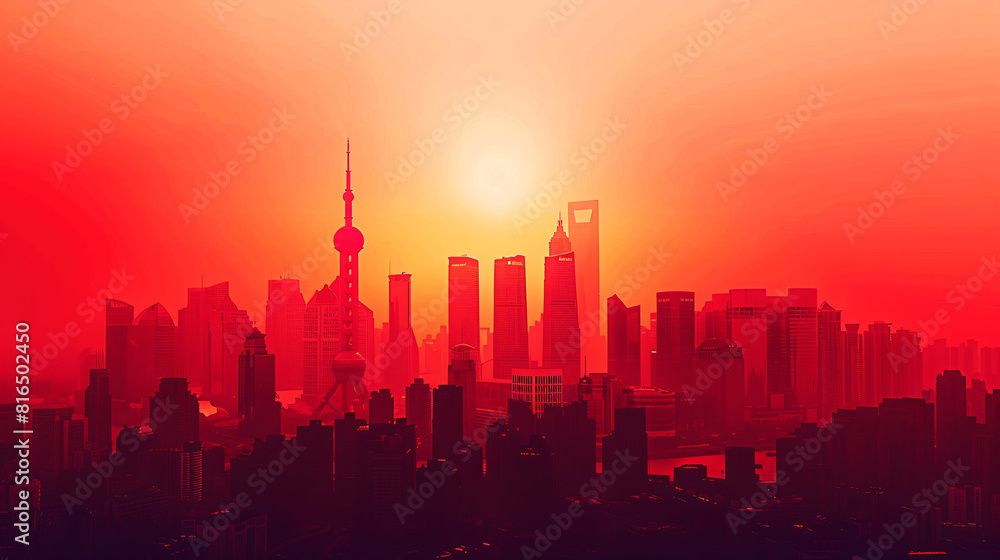 The red silhouette of modern Chinese urban architecture
The red silhouette of modern Chinese urban architecture