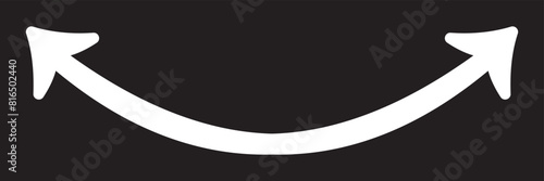 Dual semi circle white arrow. White semicircular curved long double ended arrow. Long arrow vector icon.