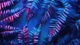 Blue Shadowed Fern Leaves on Neon Background