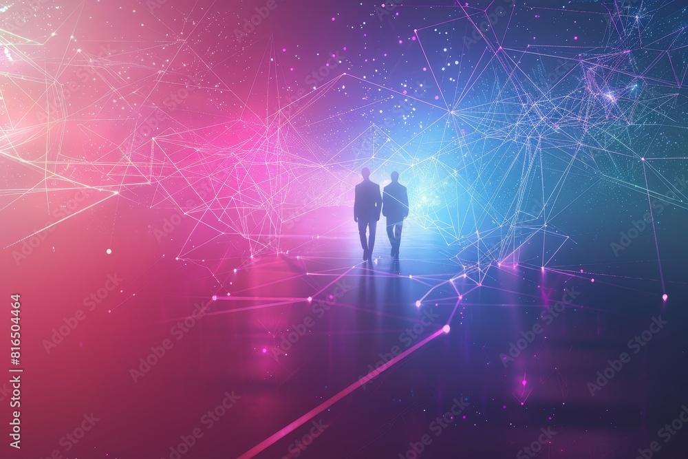 Humans linked by ethereal, luminous threads representing connectivity and communication, AI generated Humans linked by ethereal, luminous threads representing connectivity and communication, AI generated