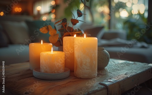 cozy home with candles burning on a table