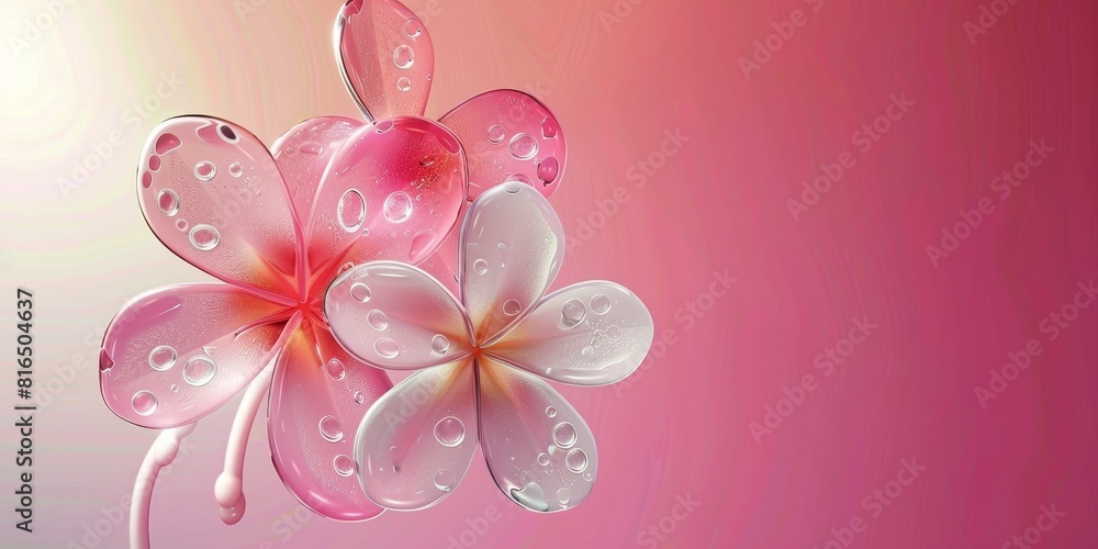 Minimal Banner with cartoon illustration of flowers made of glass with water droplets, AI generated Minimal Banner with cartoon illustration of flowers made of glass with water droplets, AI generated