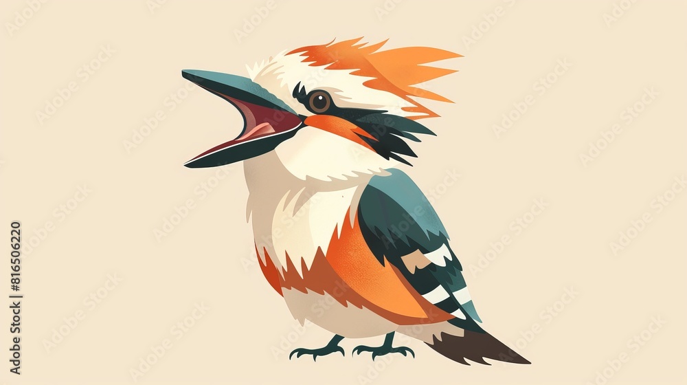 Fototapeta premium Visual of a kookaburra laughing flat design side view iconic laughter theme cartoon drawing Triadic Color Scheme