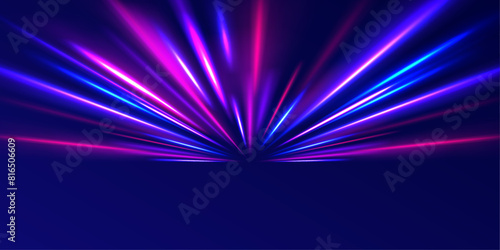 Panoramic high speed technology concept, light abstract background.	Speed of light concept background. Abstract background rotational border lines.