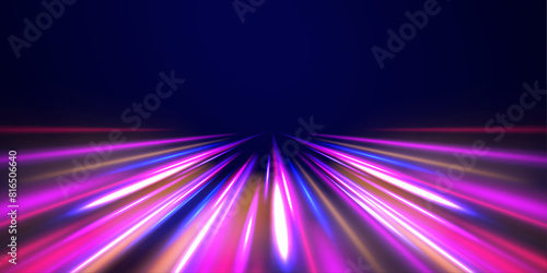 Light trail wave, fire path trace line, car lights, optic fiber and incandescence curve twirl.  Magic sparkling trails of comet.  Racing cars dynamic flash effects city road with long exposure. 