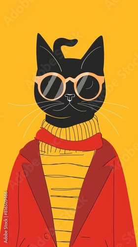 Cat fashion show flat design front view quirky outfits theme animation Splitcomplementary color scheme