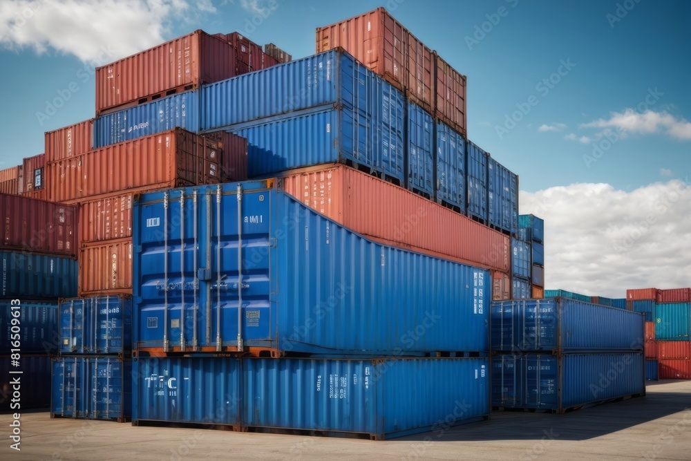 Stack of container box for import and export logistics cargo delivery Stack of container box for import and export logistics cargo delivery