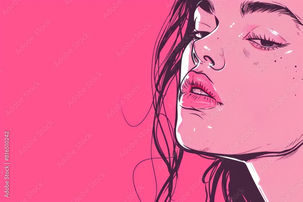 Close up of a woman's face on a pink background, suitable for beauty and skincare concepts Close up of a woman's face on a pink background, suitable for beauty and skincare concepts