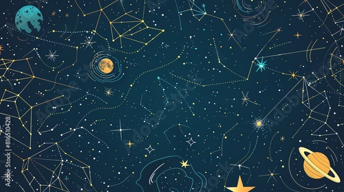 Star chart for amateur astronomers flat design top view celestial study theme cartoon drawing vivid