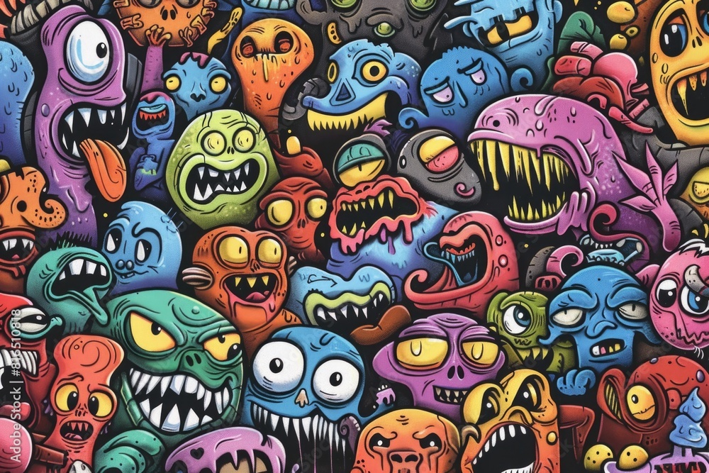 A large group of colorful cartoon monsters. Suitable for children's books or Halloween designs A large group of colorful cartoon monsters. Suitable for children's books or Halloween designs