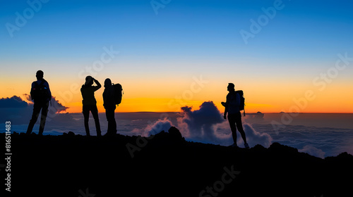 Silhouettes of people at sunset at the top of Haleakala volcano : Generative AI © Generative AI