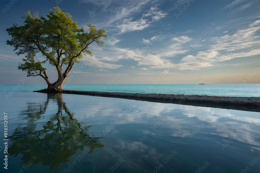 Reflection of tree and clouds with beautiful background