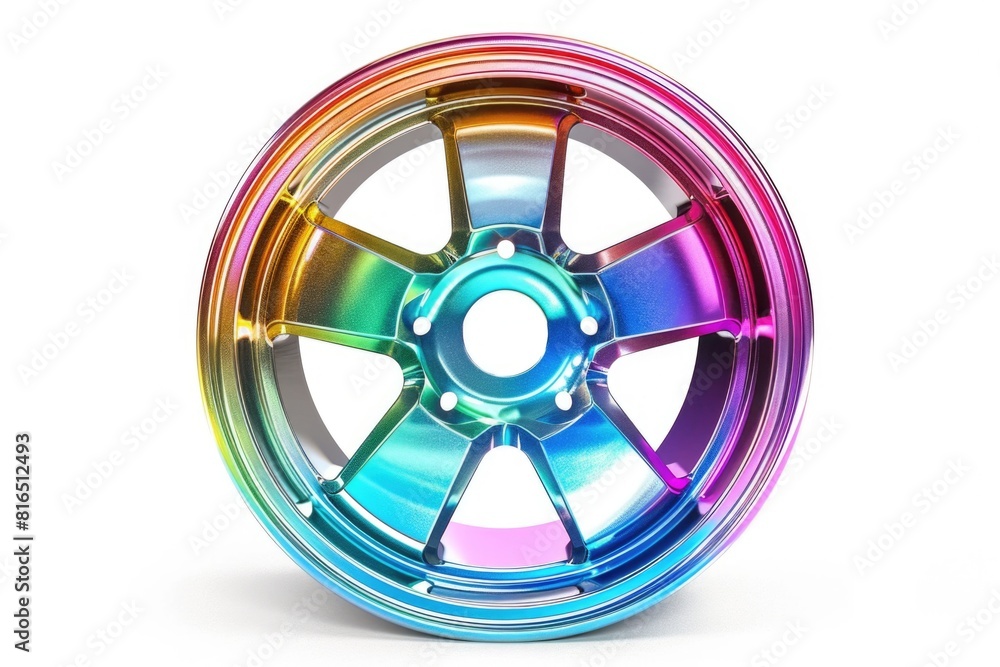 Obraz premium A vibrant wheel against a clean white backdrop. Ideal for various design projects