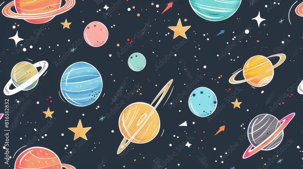 A fantasy doodle invitation with colorful space elements. A fantasy doodle invitation with colorful space elements.