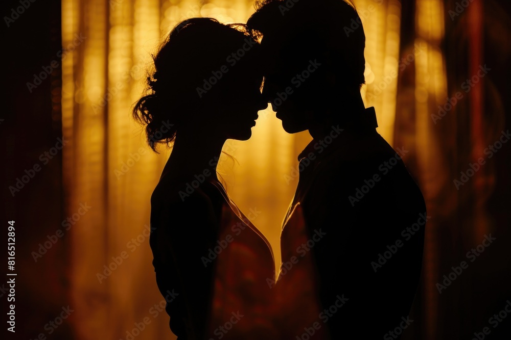 Silhouette of a man and woman standing together. Suitable for relationship and partnership concepts