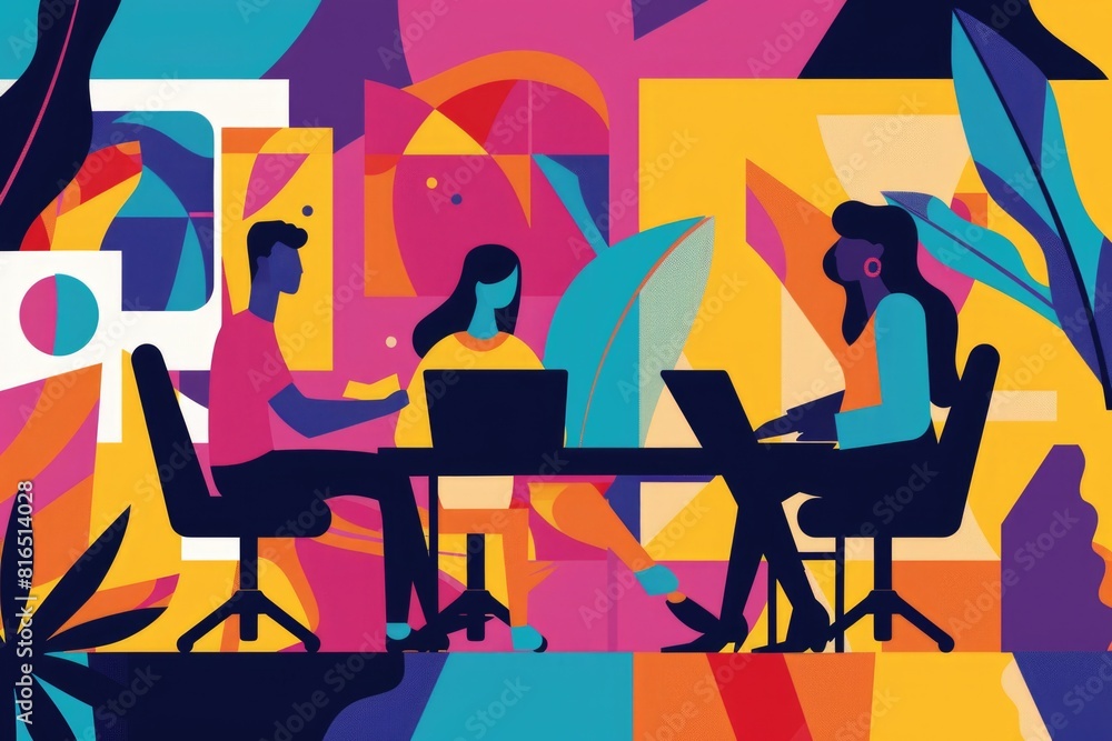 Two individuals sitting at a table, focused on their laptops. Suitable for business and technology concepts Two individuals sitting at a table, focused on their laptops. Suitable for business and technology concepts