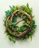 Vibrant Wreath of Intertwined Vines Amid Lush Rainforest Backdrop in Botanical Style