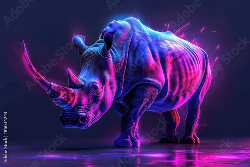 A powerful rhino standing in a dimly lit room  suitable for various design projects