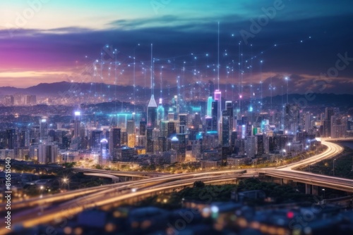 5G internet network connected in smart city wireless digital connection