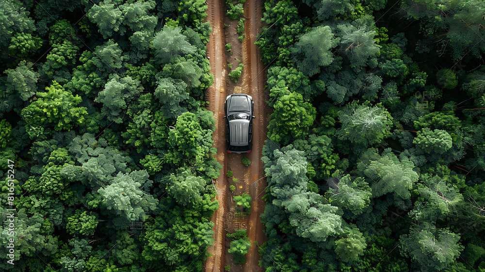 Eco car on forest road through forest with planet earth, ecosystem ecology healthy environment road Eco car on forest road through forest with planet earth, ecosystem ecology healthy environment road