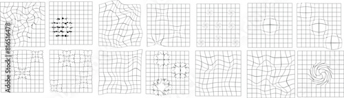 Distorted and warped black grid on white background.eps10