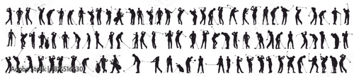 set of golf player silhouettes. Illustration of golfer in various pose. Huge collection of golf player in different pose. 