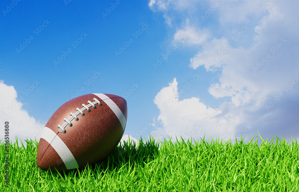 American football ball on green grass. 3d-rendering American football ball on green grass. 3d-rendering