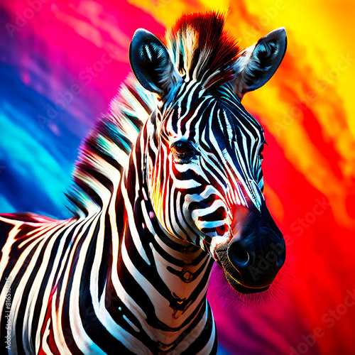 a zebra with rainbow color in skin and background on concept pride month