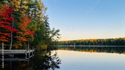 Autumn tranquility  lake s reflective calm