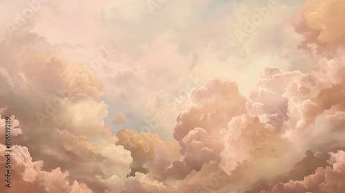 Background of Renaissance cloud sky painting Tranquility: Apricot, Yellow & Gold Clouds - Art