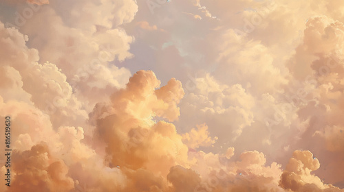 Background of Renaissance cloud sky painting Tranquility: Apricot, Yellow & Gold Clouds - Art