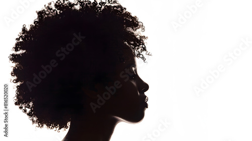 silhouette of african american woman with afro hairstyle isolated on white : Generative AI