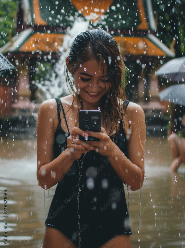 Fototapeta premium Vibrant Thai festival, embrace Songkran's spirit with a sustainable splash! Plan your eco-friendly celebration with ease.