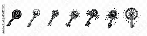 Keys Icon, Key vector icon, key monochrome icon, Old door key vector icon illustration isolated on transparent background, Vector Key Icon Set photo